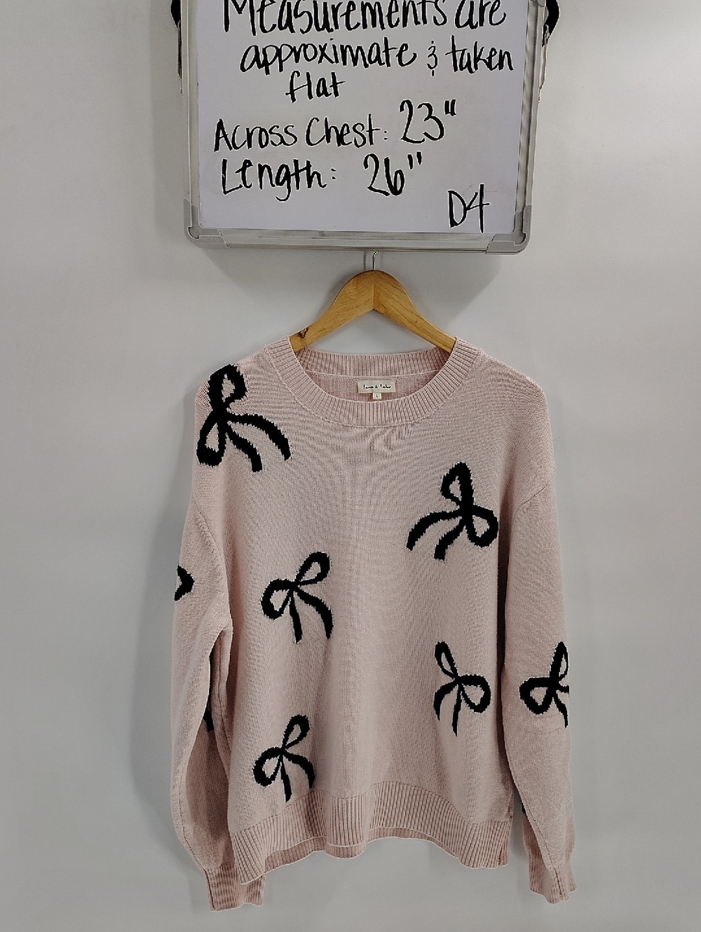 AARON & AMBER Je Taime Bow Sweater Pink Black Bow Size Large - Picture 2 of 7